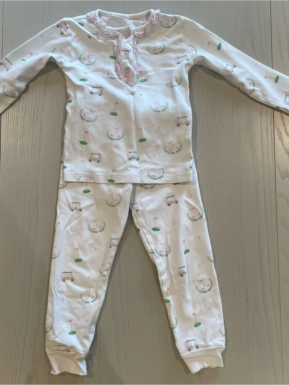Little English Ruffled Printed Cotton Pajama Set Pink Golf - Size 4T